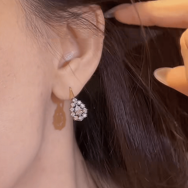 Unique Black Flower Earrings with Shiny Zirconia, Stylish Gift