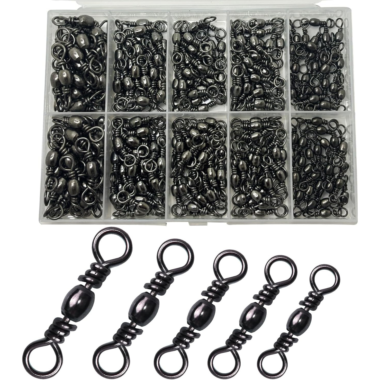 TEMU 250/220/200/170pcs Cylindrical Fishing Swivels, High-strength Fishing Gear Additions, Subconnectors, Universal For Saltwater And Freshwater
