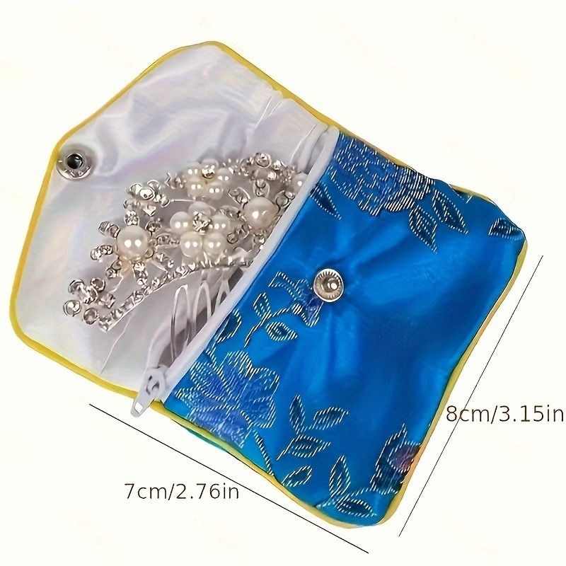 

A Set Of 5 Embroidered Silk Jewelry Bags With Button Closure, Polyamide Fabric Jewelry Gift Bags For Display And Storage, In Colors