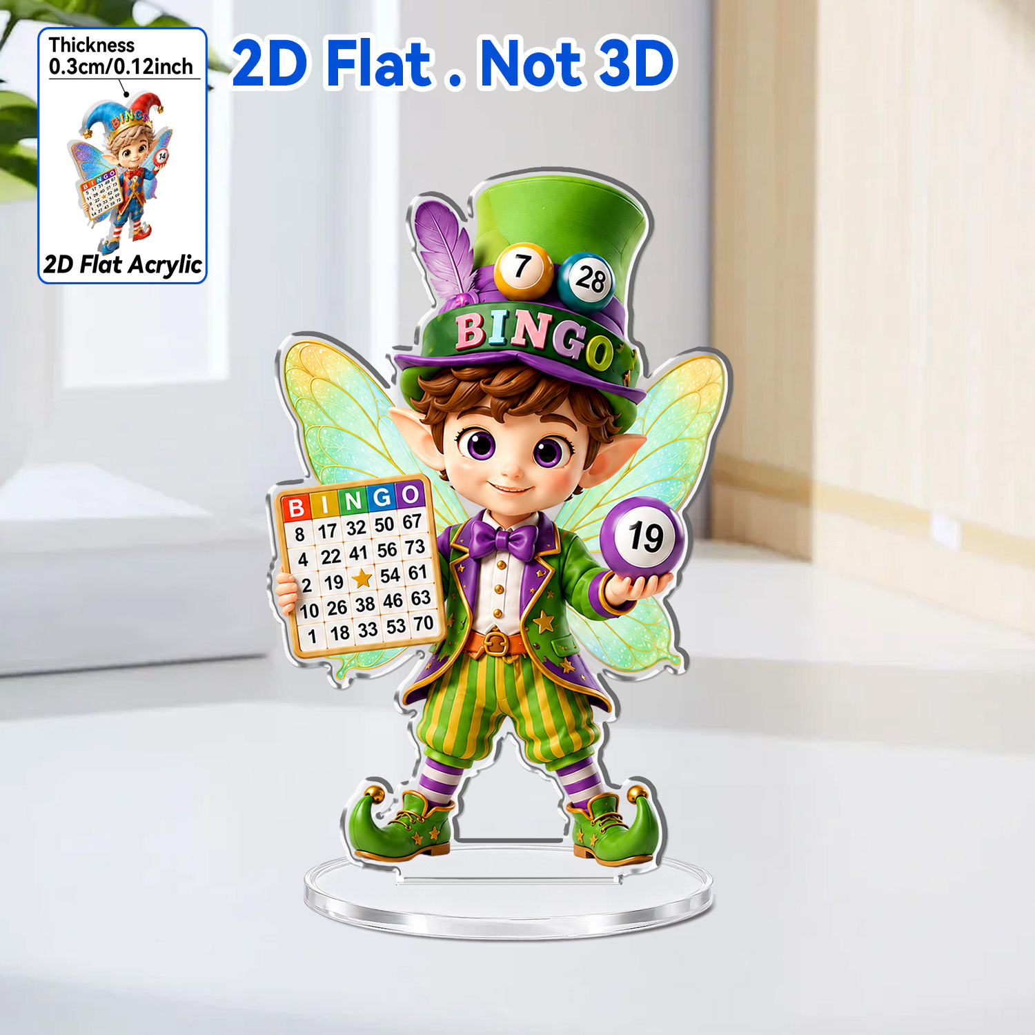 TEMU Plat 2D, 1 pièce Support de bureau en acrylique avec elfe fée avec ailes et boules numérotées pour jeu de bingo, Décoration sur le thème du jeu,