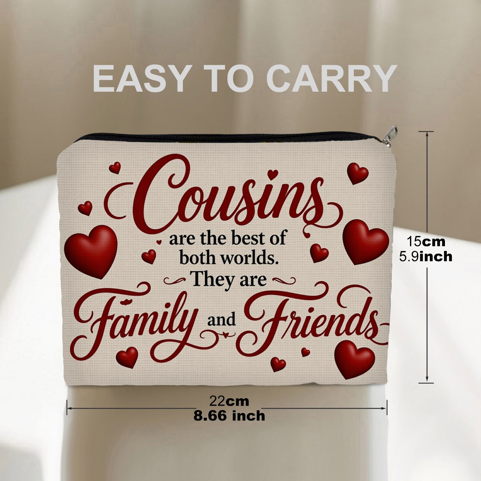 TEMU 1pc Cousins Themed Double Sided Travel Makeup Bag, Polyester Cosmetic Pouch With & Slogan Print, 5.9in*8.66in Portable Storage Organizer For