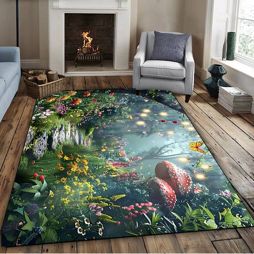 1pc suitable for living room bedroom rv camping patio large indoor outdoor rug with forest machine washable soft suitable for rv picnic balcony rug
