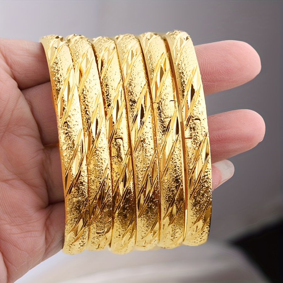6pcs 18K Gold-Plated Copper Bracelet Set for Women