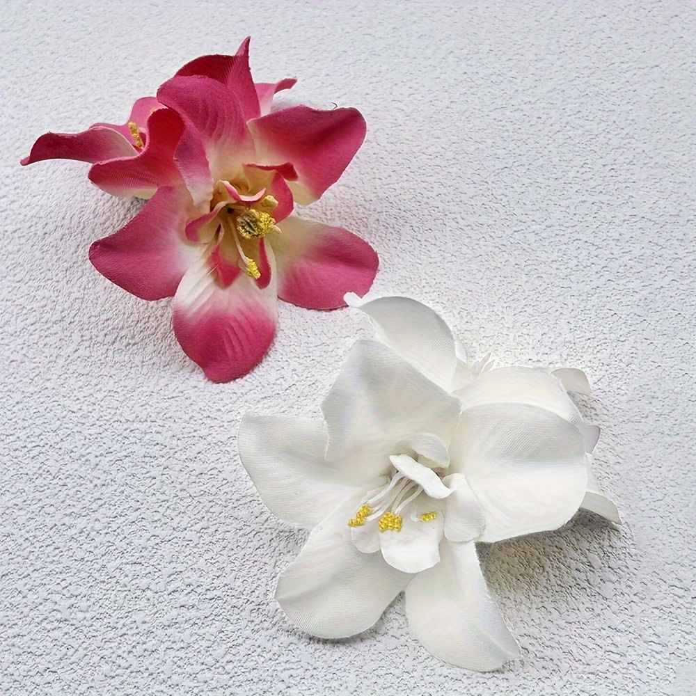 2 Elegant Pink And White Artificial Flower Hair Clips, With Golden Accents, Are Perfect For Valentine's Day
