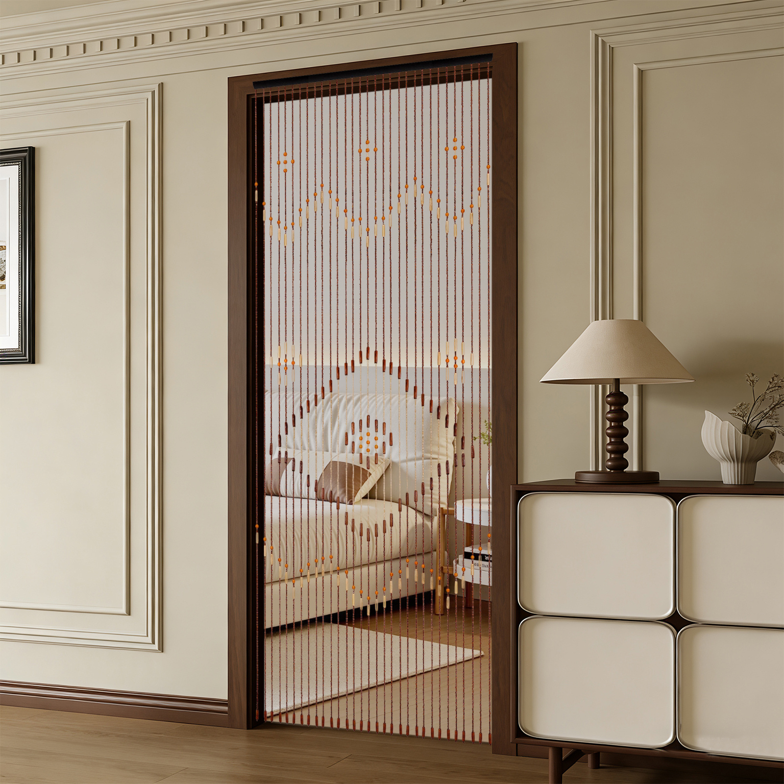TEMU Rideau de porte à perles en bois naturel à 31 , rideau à ficelle - pour chambre à coucher, 90*208cm