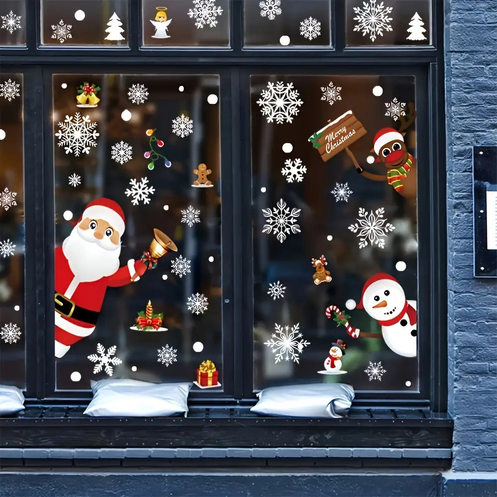 80 Glass Christmas Window Stickers, Specially Prepared for Christmas Decoration, Featuring Santa Claus and Reindeer Themes, Perfect for Party Use, Adding a Festive and Joyful Atmosphere to the Holiday Season.