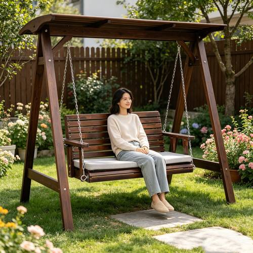 fx 3 56ft carbonized oversized wooden swing chair with gray cushion and 4 6mm iron chain for patio swing chair
