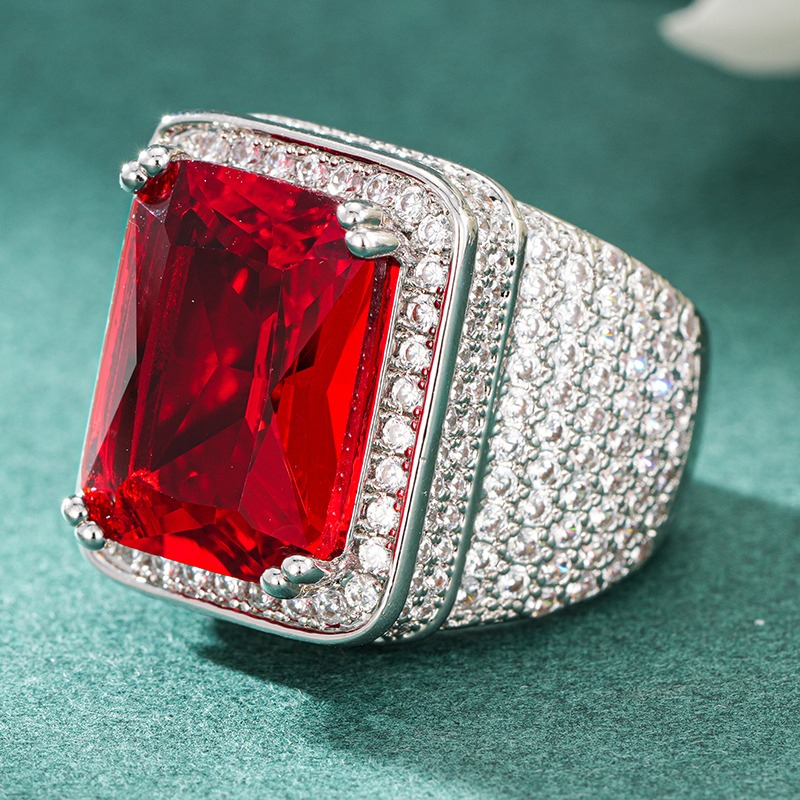 Women's Vintage Luxury Rectangular Red Synthetic Zirconia Statement Ring