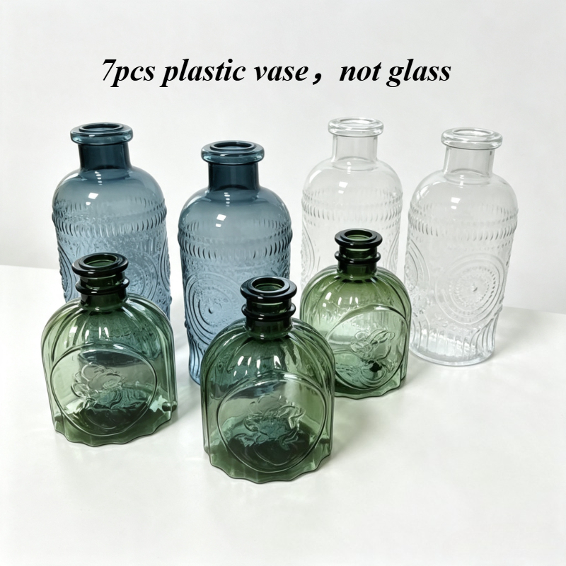 TEMU 7pcs Plastic Bud Vase Set, 3 Colors, Small Vintage Flower Vase Centerpieces For Table Bulk Cute Rustic Style Mini Vase For Home Decor Wedding