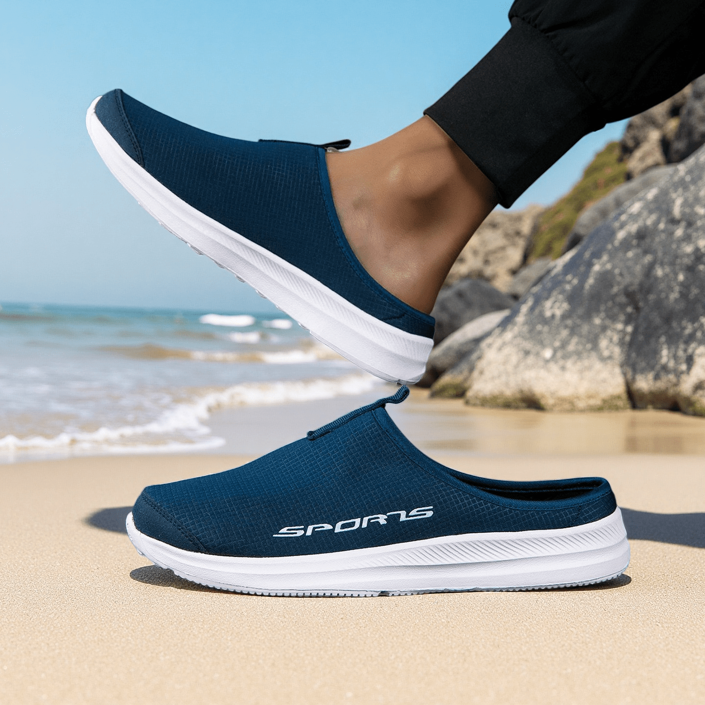 Men's Sporty Mules - Breathable Mesh Walking Shoes, Lightweight Athletic Half Slippers for Men - Casual Sneakers for Gym & Outdoor