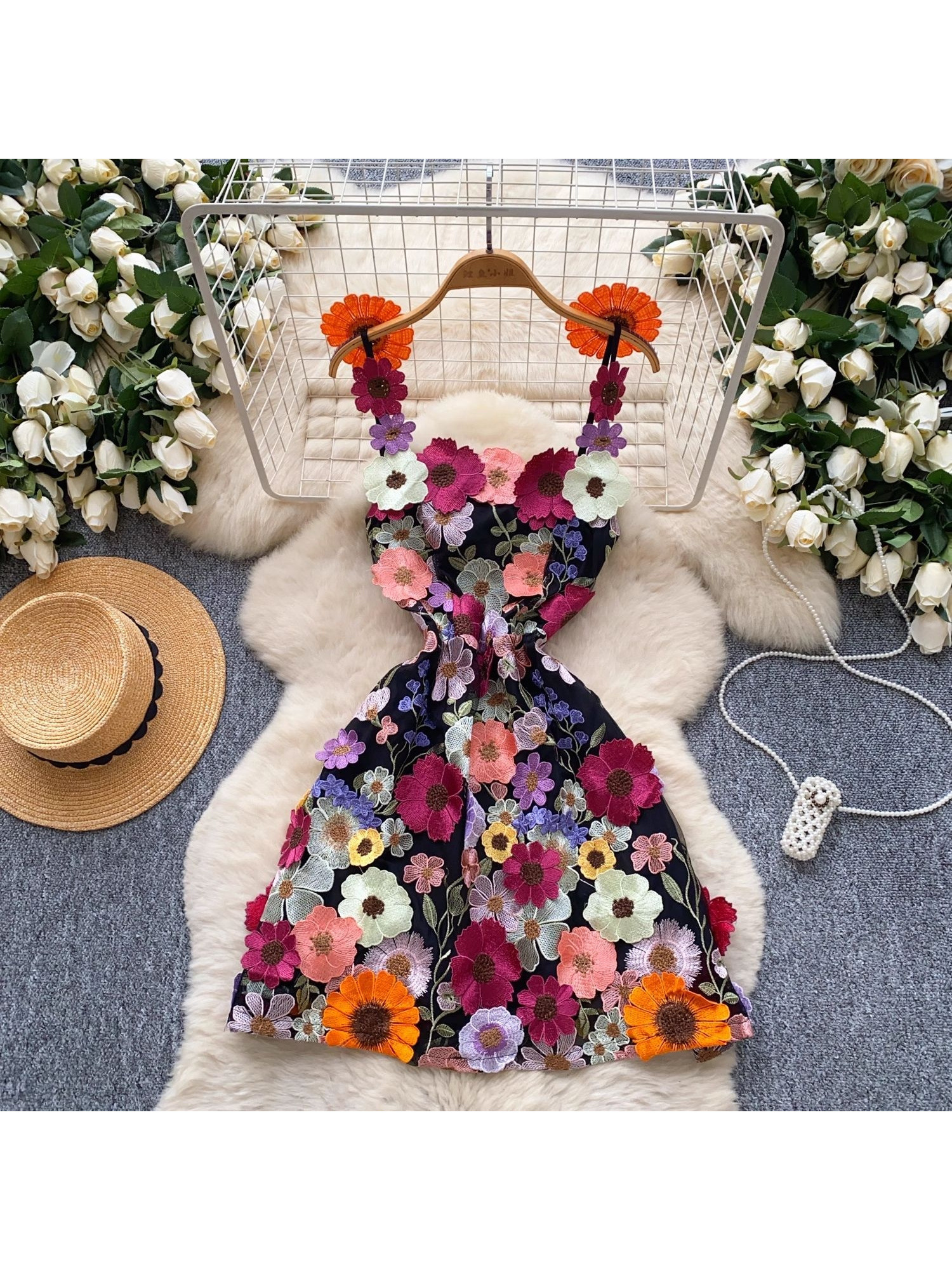 white christmas dresses Black 1950s Floral Swing Dress