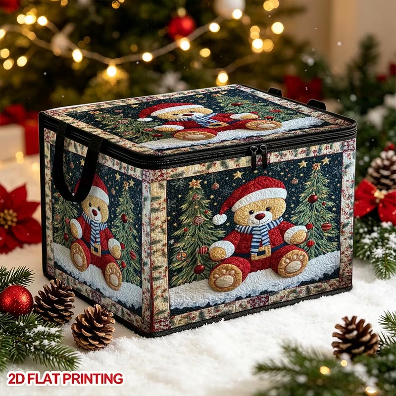 TEMU Christmas Cartoon Bear Print Storage Box Large Capacity Foldable Clothing Organizer. Suitable For Office Supplies, Bathroom Essentials, And