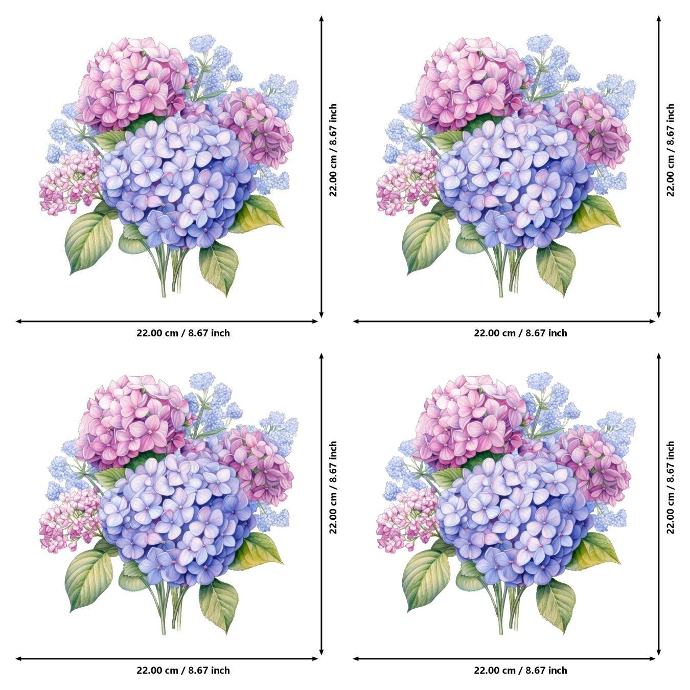 TEMU Juego de 4 calcomanías de ramo de hortensias en acuarela pastel - Parche termoadhesivo, transferencias termoadhesivas, pegatinas termoadhesivas