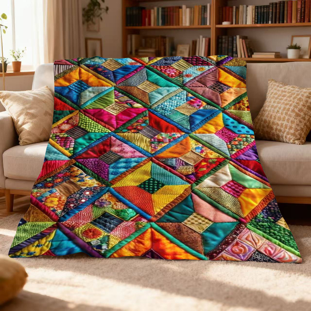 TEMU 1pc Soft Flannel Blanket Suitable For Camping, Travel & - Cozy With Geometric Design, Neutral Tones, Machine Washable - Contemporary For S &