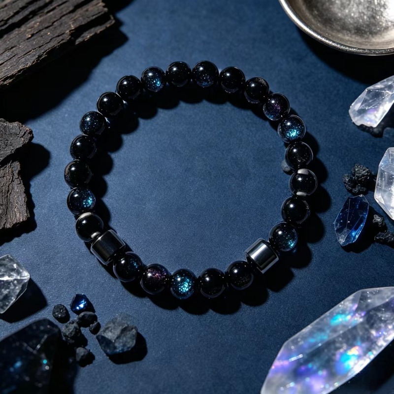 Ink-Black & Deep-Blue Shimmering Starburst Bracelet, Gift