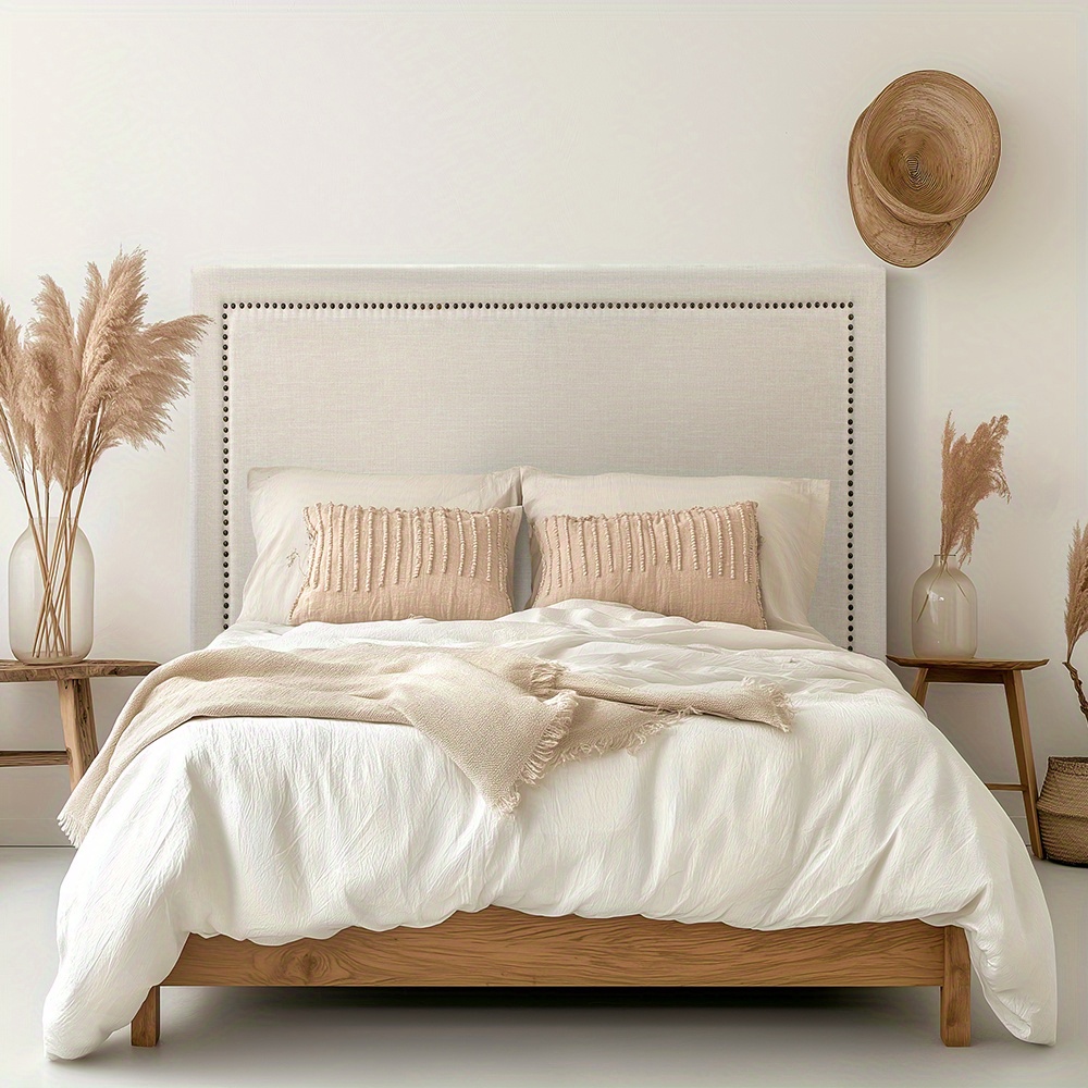 TEMU Queen Size Bed Headboard Bedroom Furniture For Reading Or Watching Tv Solid Pine Wood Frame Beige