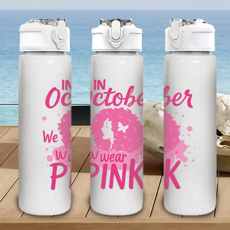 TEMU 1pc, Bouteille d' en plastique de couleur 750 ml/26 oz avec slogan sur le thème de des femmes et de la rose d'octobre, Impression mignonne,