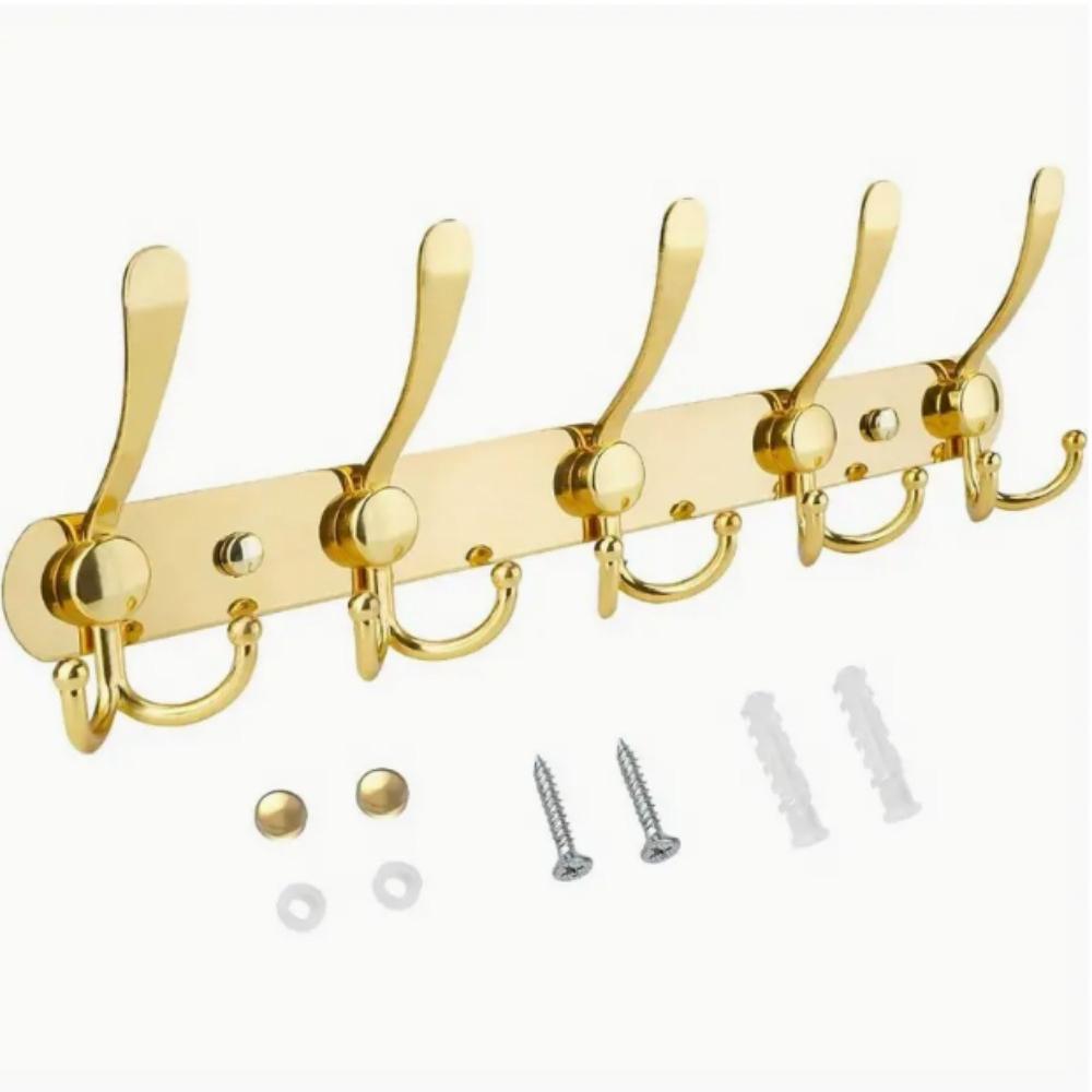 Image of Hook Rack With 5 Double Hooks Rustproof Stainless Steel, Wall-mounted For Kitchen Bathroom Hallway Living Room, Utility Hooks