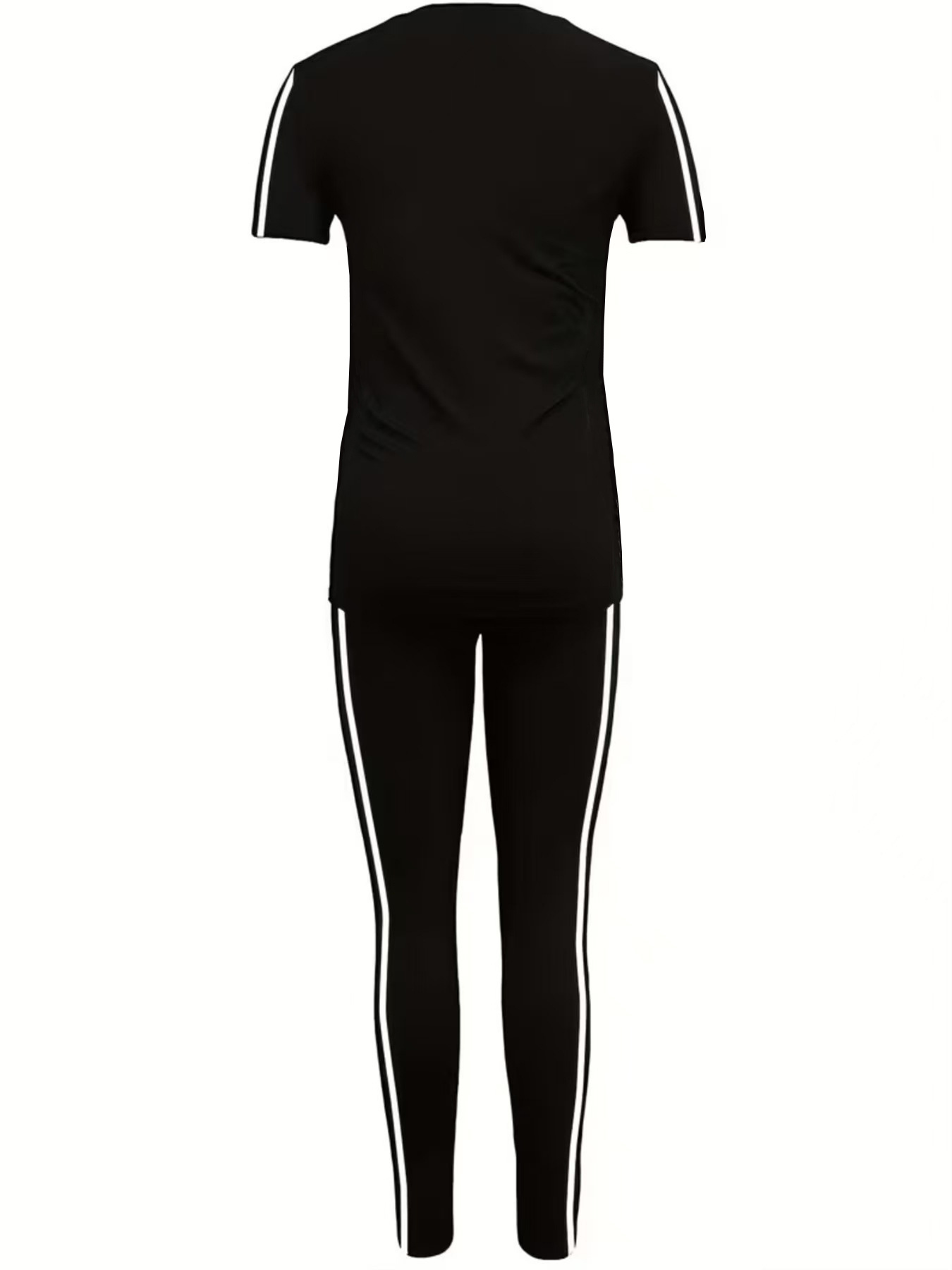 Women  -Piece Set, Side Stripe Round Neck Short Sleeve T-Shirt And Long Pants, Women S Trousers Set with Bow And Full Print Small Pumpkin Skull Halloween Geometric Pattern Text Print T-Shirt
