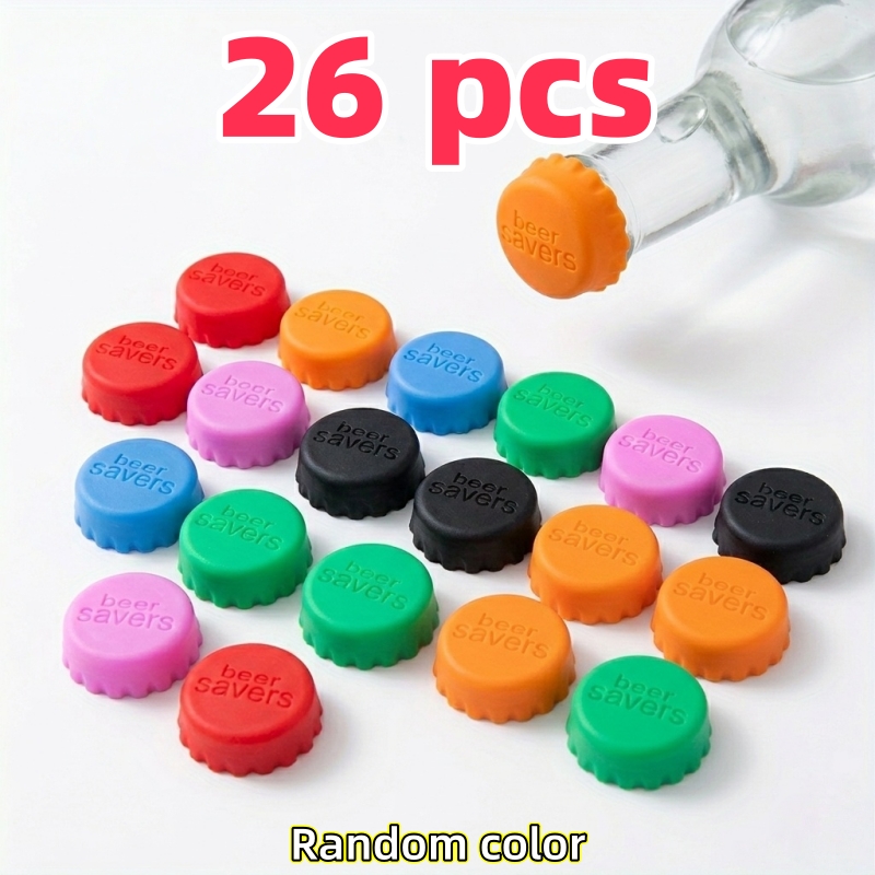 26pcs Reusable Silicone Bottle Stoppers - Beer, Soda, Wine Sealing Lids - Random Color - Food-grade Beverage Preservation Covers, Orange/red/blue - For Kitchen Storage - No Electricity Required