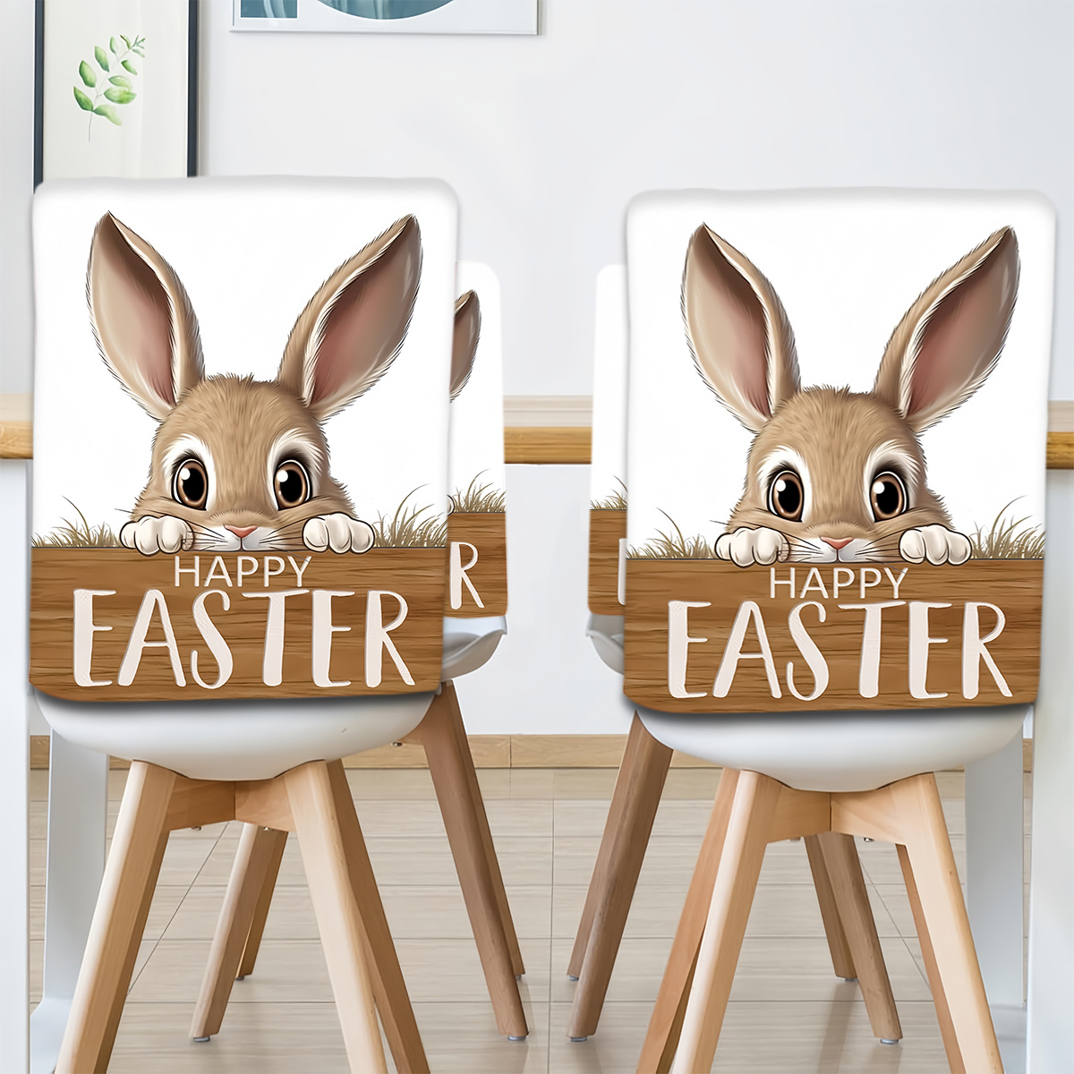 

2/4/6pcs Style Easter Bunny Chair Covers, Polyester Short Plush Fabric, Hand Washable, , Removable Furniture Protectors For Kitchen, Dining, Office, Banquet, Home Decor - Fits Most Chairs Without