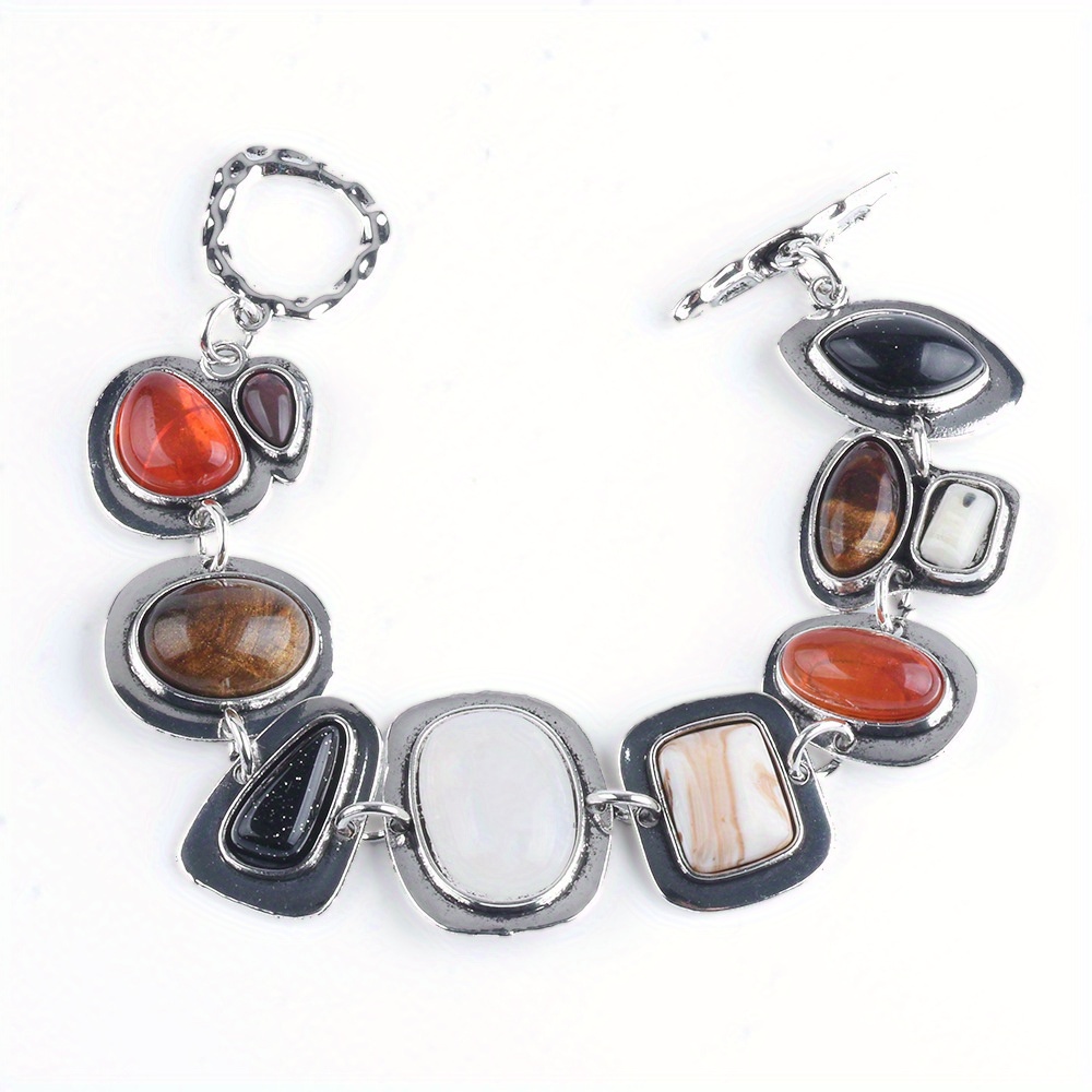 TEMU Women's Elegant Luxury Geometric Stone & Metal Bracelet - Natural Stone Beads (black, Brown, Golden, White, Red, Green, Blue, Yellow, Orange,