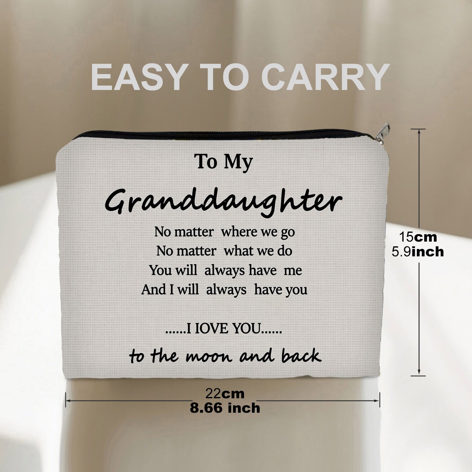 TEMU "to My Granddaughter" Double-sided Cosmetic Bag - Suitable For Daily Toiletry & Travel Makeup, Portable Letter Print Pouch With Granddaughter