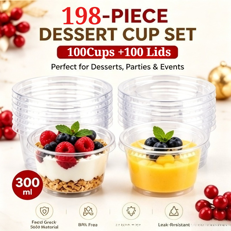 198pcs (99 Cups And 99 Lids) - Food Storage Containers - Food Preparation Containers - Stackable,   - Suitable for Ice Cream, Pudding, Cakes, Snack Smoothies,   And Cold Drinks, Dessert Packaging Boxes Dessert Decorating Kit