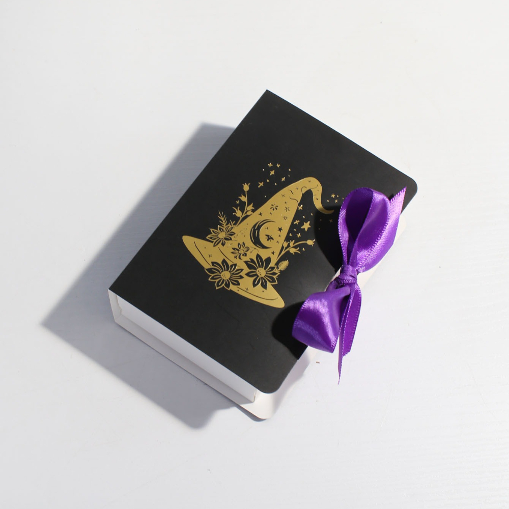 TEMU 20 boîtes cadeaux de livre de chapeau de sorcière d'Halloween avec nœud en ruban, emballage de avec dorée, étoiles et imprimé floral pour fêtes