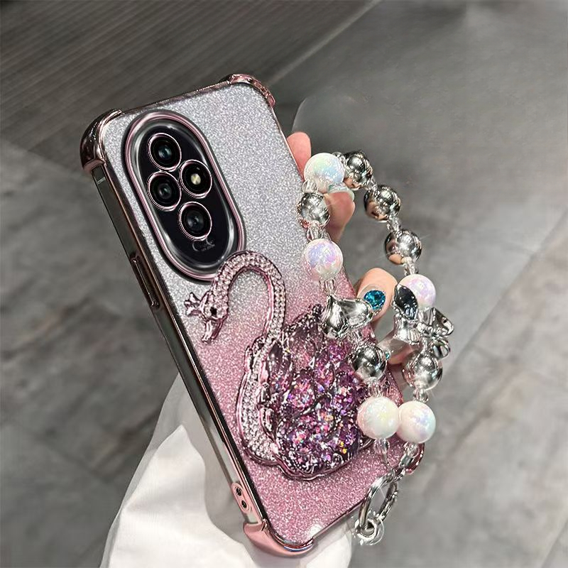 TEMU Phone Case: Plating Bling Glitter Diamond Quicksand Swan Phone Holder Case 200 Pro Cover Casing 4 Corner Protection + Lanyard
