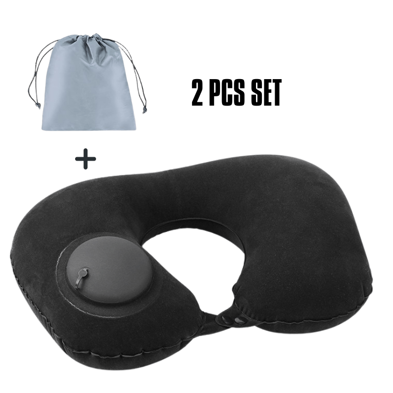 TEMU 1PC Oreiller de voyage gonflable portable de U avec 1PC sac de rangement, oreiller gonflable à pression pour un rangement facile, en suède doux,