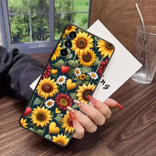 art creative sunflower graffiti cover gift suitable for oppo realme gt neo6 neo5 neo3 gt6 neo explorer master 5g shockproof black tpu soft straight edge phone case mobile accessory trendy cover flexible printed stylish case oppo owners realme users