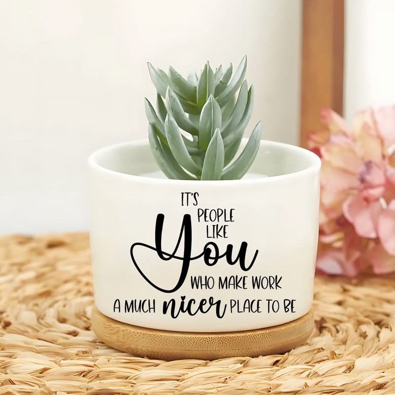 1pc ceramic succulent planter with bamboo base its   inspirational quote employee appreciation gift office desk decor indoor plant pot 0