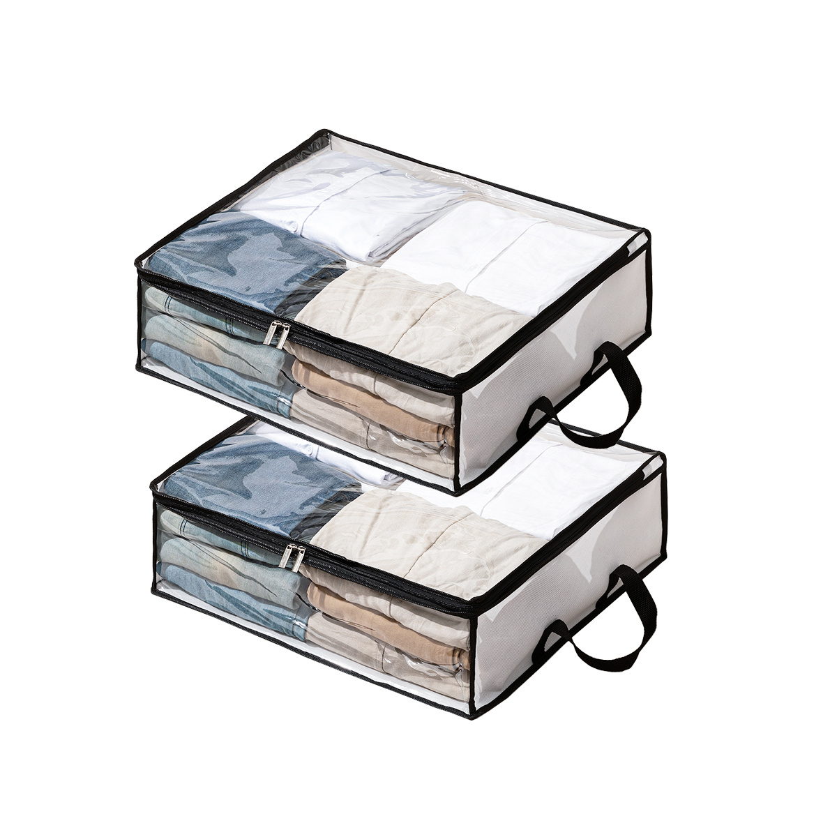 TEMU 2-pack Large Fabric Zippered Bedding Storage Bags With Handles And Clear Window, Space- Storage Boxes For Blankets, Duvets, Hats, Clothes, And