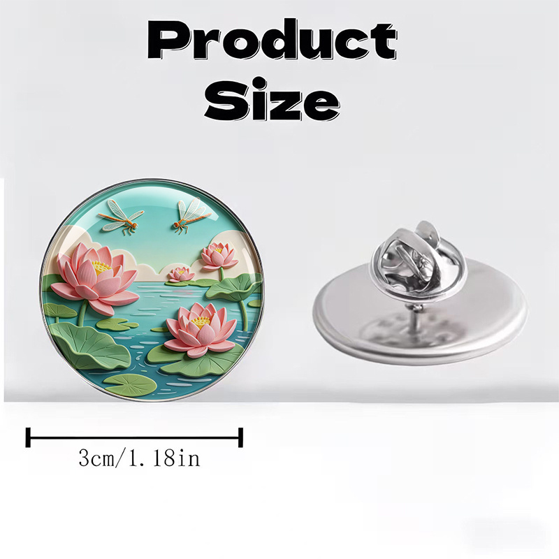 2D Flat Lotus Pond Brooch, Elegant Accessory