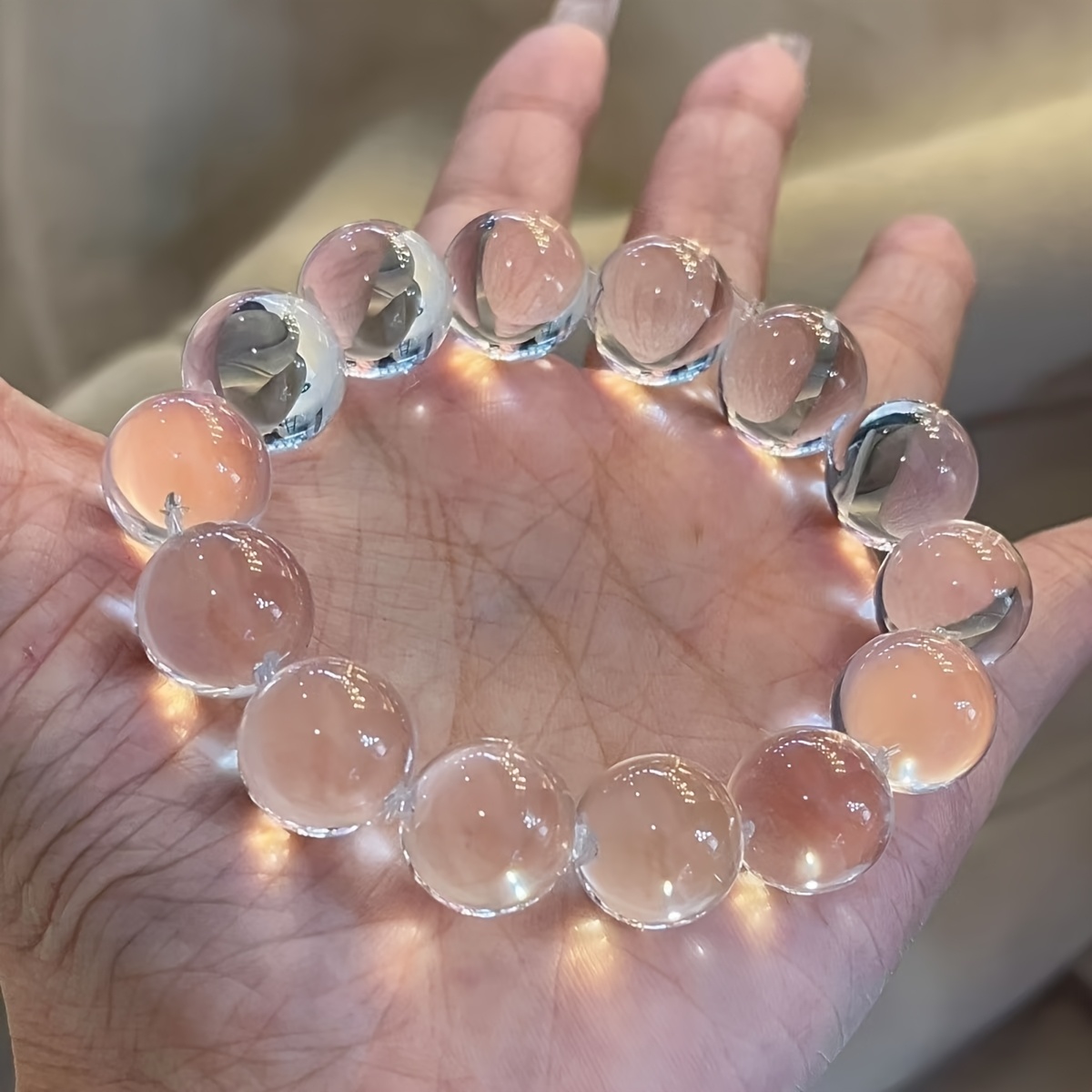 TEMU 1pc Fashionable Fully Transparent White Artificial Crystal Bracelet, Unisex, Transparent Wristwear, Student Couple Artificial Crystal Bracelet,