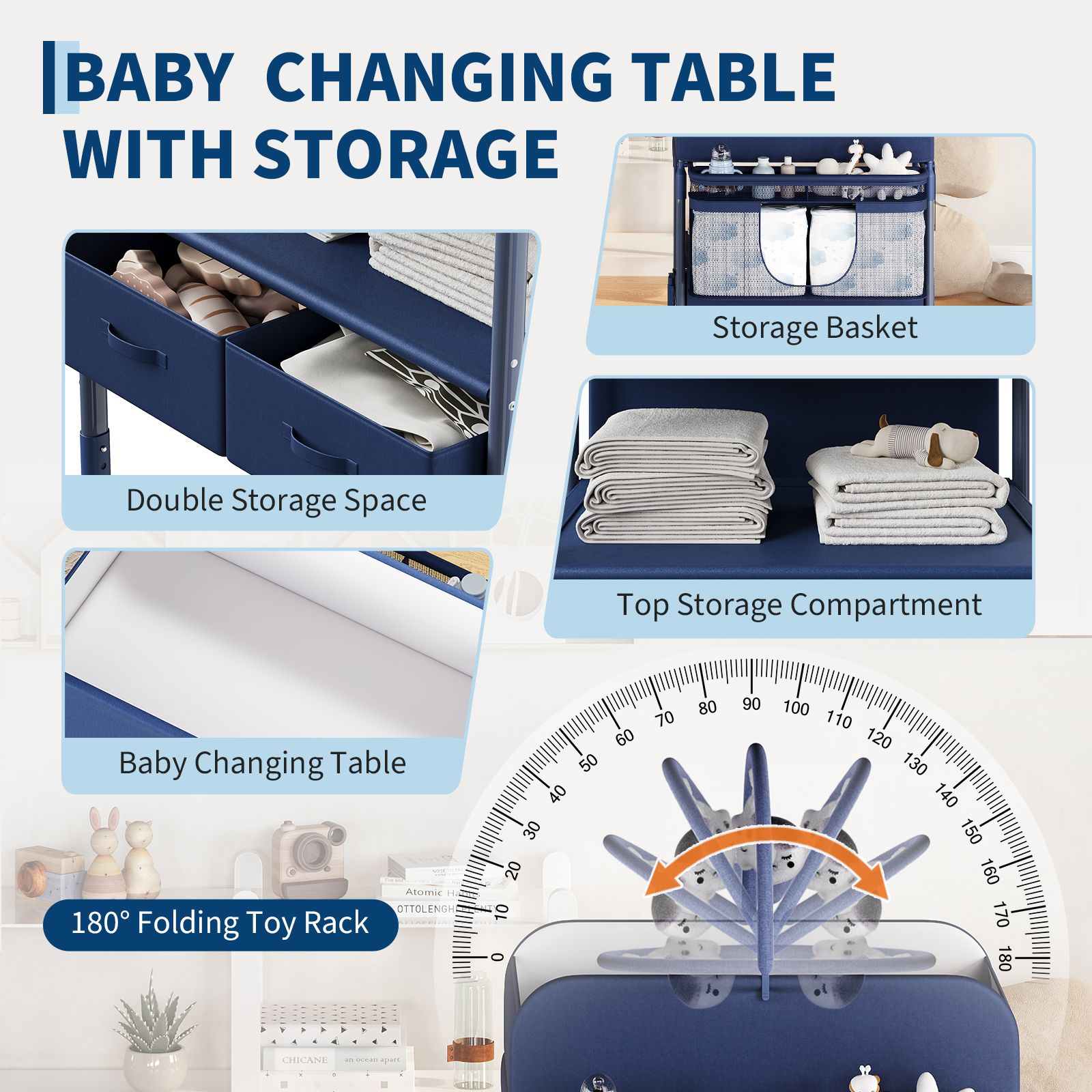 Height-Adjustable Baby Changing Station on Wheels - Compact Design, Two Storage Drawers, Quality - Portable And Space-Efficient Nursery Organizer for Infants And Newborns