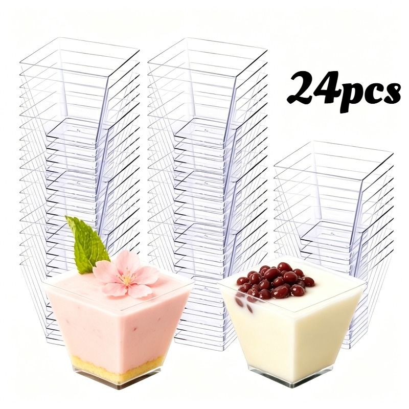 Image of 24pcs Clear Mini Cups - Stackable And Space- For Desserts, Nuts, Candies, Appetizers, . Perfect For Wedding Receptions, Birthday Parties, Banquets, Commercial Catering.