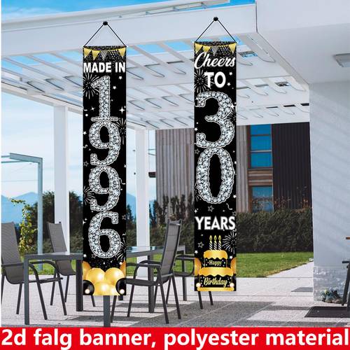 2d fladt, 2d fladt banner, 2 stk fødselsdagsbanner, lavet af materiale, 70,9 tommer * 12 tommer 30-års fødselsdagsfestbanner - prydet med og gyldne diamanter 30-års fødselsdagsfestdekoration, egnet til indendørs og udendørs begivenheder, 2d fladt