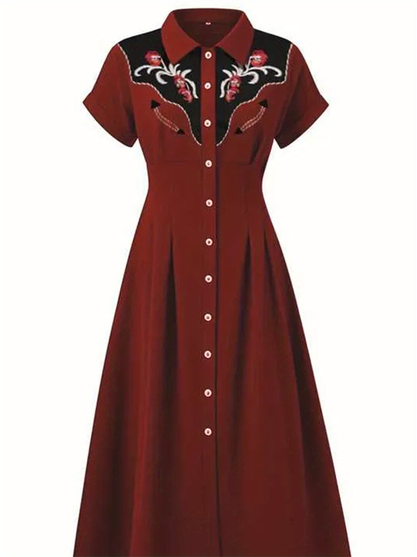 retro western vintage flower printed shirt long dress women - Temu