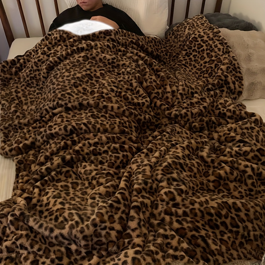 TEMU Luxurious Leopard Print Faux Fur Blanket - Soft And Comfortable, Suitable For - Ideal For Sofas, Beds, Offices, And Travel, Vintage Style,