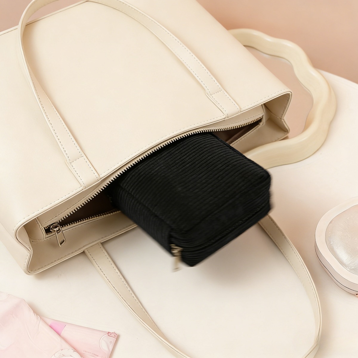Travel Toiletry Bag For Women - Compact Pouch Organizer For Feminine Hygiene Products, Makeup, Medication, Durable For Gym, Vacation