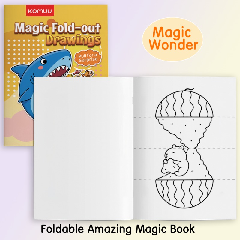 Shark Cover Foldable Creative Drawing Book, Fun Line Art Storybook