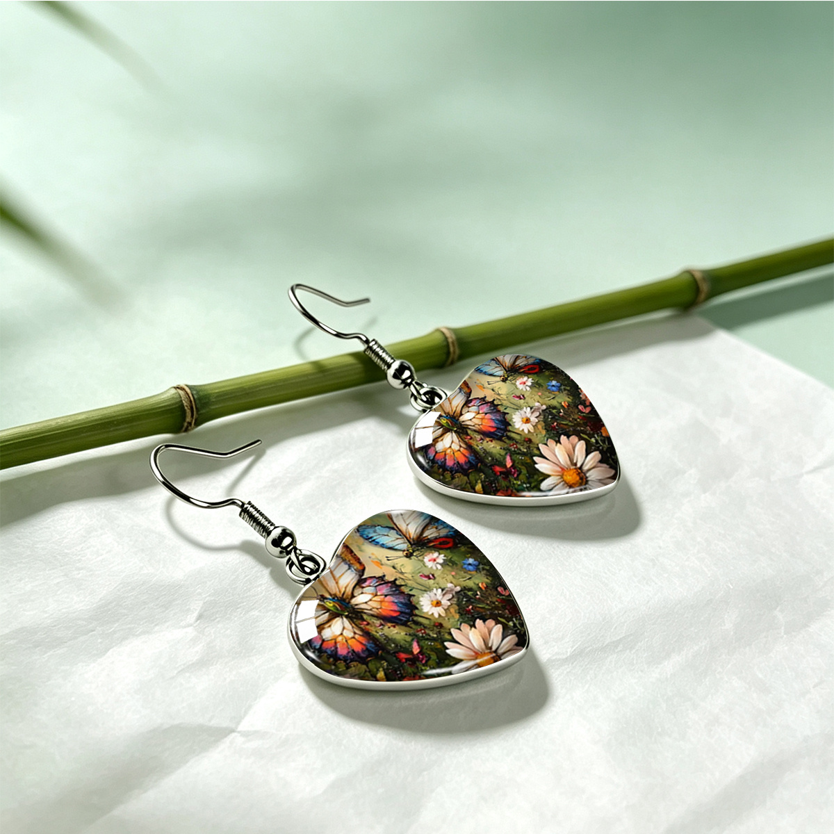 3-Pair Unisex Dark-Themed Moth, Butterfly, and Floral Heart-Shaped Earring Set