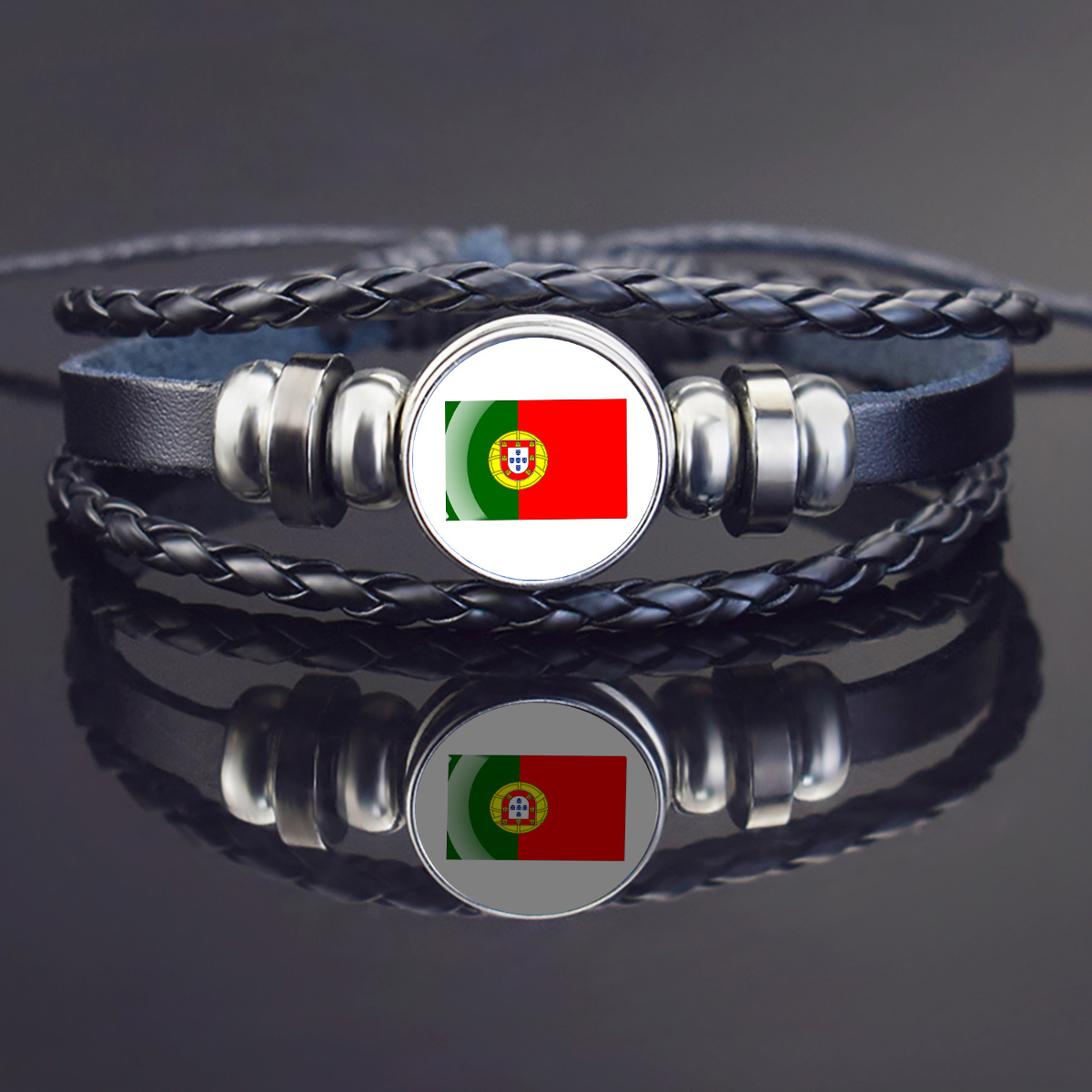 TEMU 1pc Bracelet Artificiel Tressé Multi-Couches en Verre Drapeau du Portugal Bracelet Réglable Homme Fan de Football Bijou Patriotique Cadeau