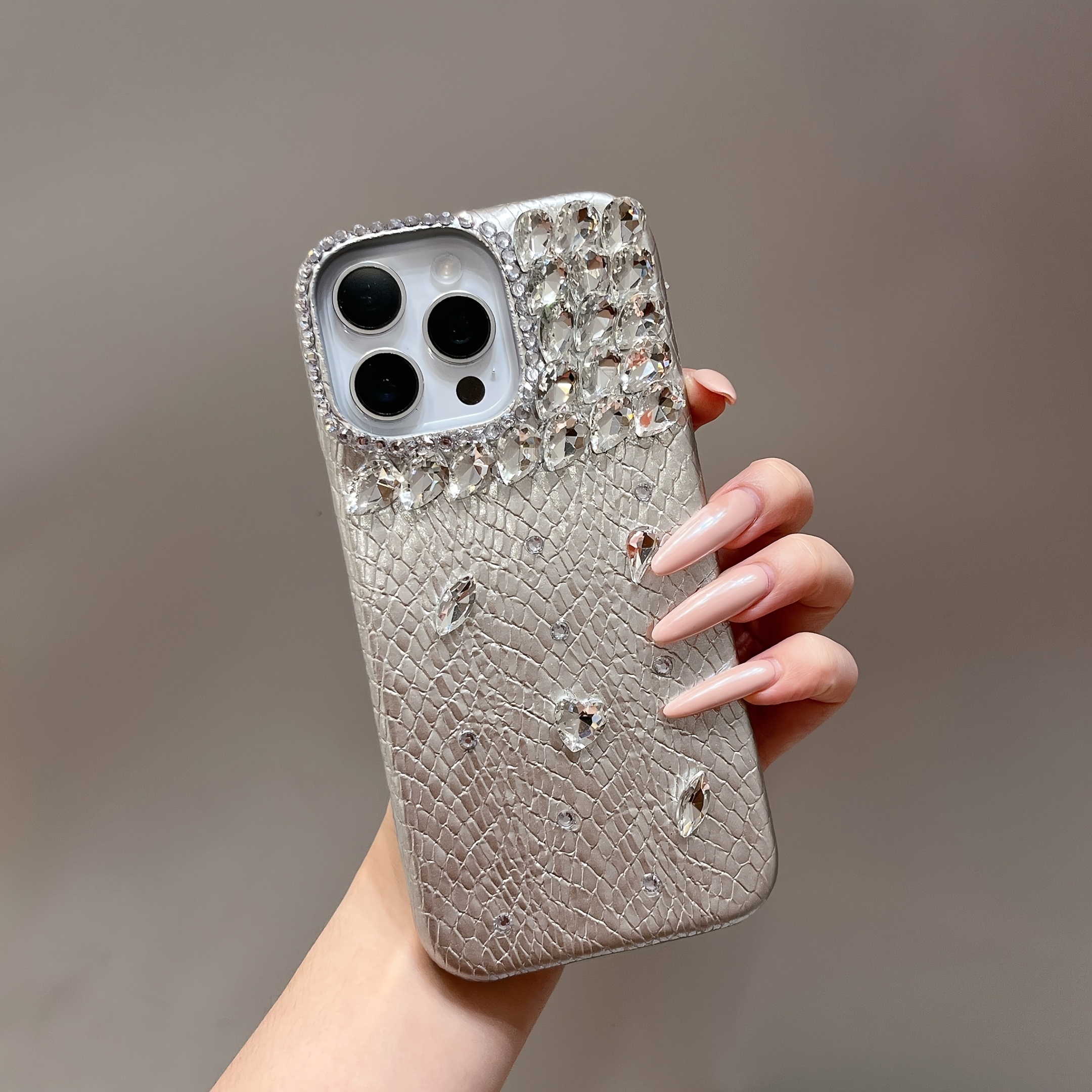 TEMU Phone Case - Snake Pattern Handmade Diamond-studded Phone Case, Suitable For 17/17 Air/17 Pro/17 Pro Max/16/16 Plus/16 Pro/16 Pro Max/ Plus/15