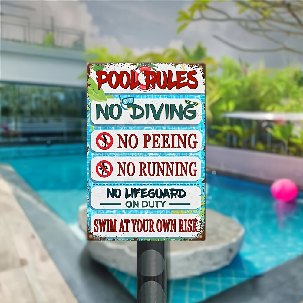 

1pc Rules Metal - 12x8 , Decor For Swimming Parties & , No Diving/peeing/running, For & , Decorations For Christmas, Halloween, Mardi , De