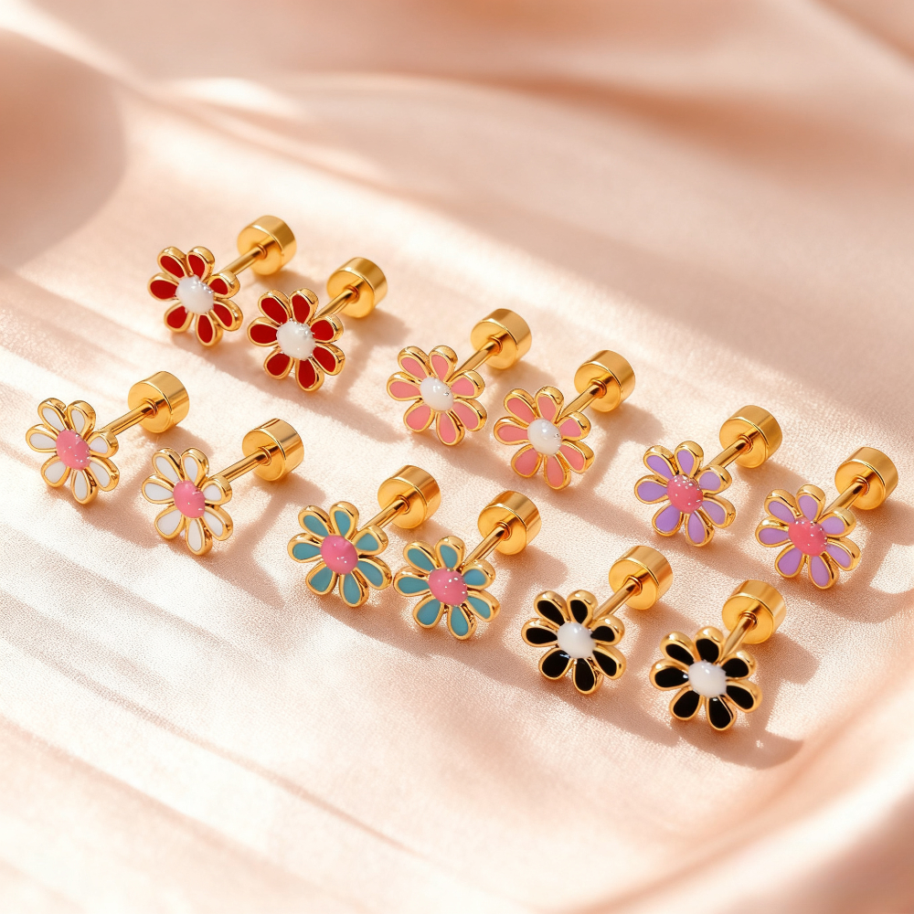 TEMU 6 Pairs/set Sweet Delicate Petite Cute Versatile Floral Pattern Stainless Steel Stud Earrings For Women, Suitable For Daily Commute, Travel,