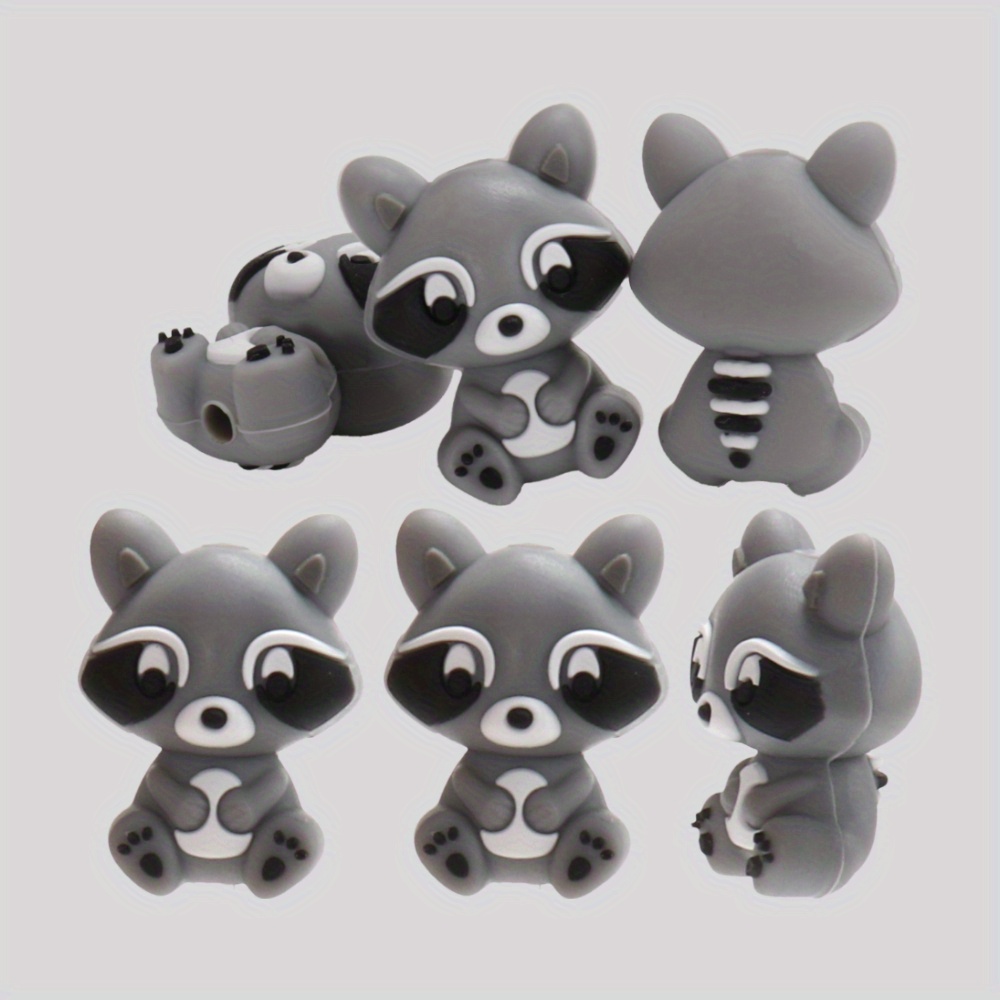 Image of 6pcs Raccoon Jewelry Making Silicone Beads Gray Cartoon Raccoon Silicone Beads For Diy Beading Pen And Home Decor Crafts