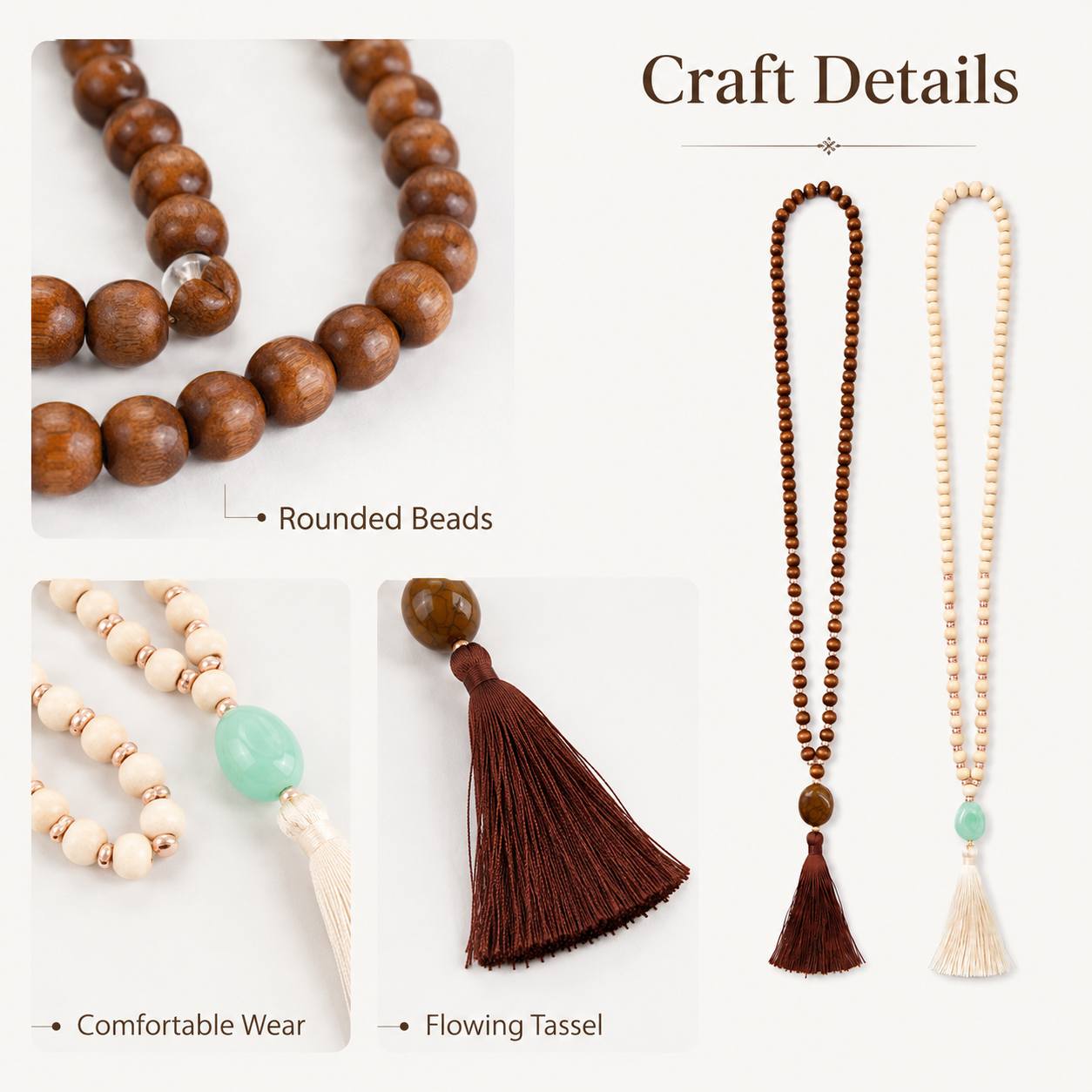 1-Pack Retro Tassel Beaded Long Pendant Neck Chain, Boho Style